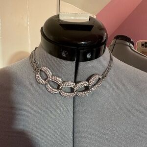 Source Unknown Silver Rhinestone Linked Choker Necklace
